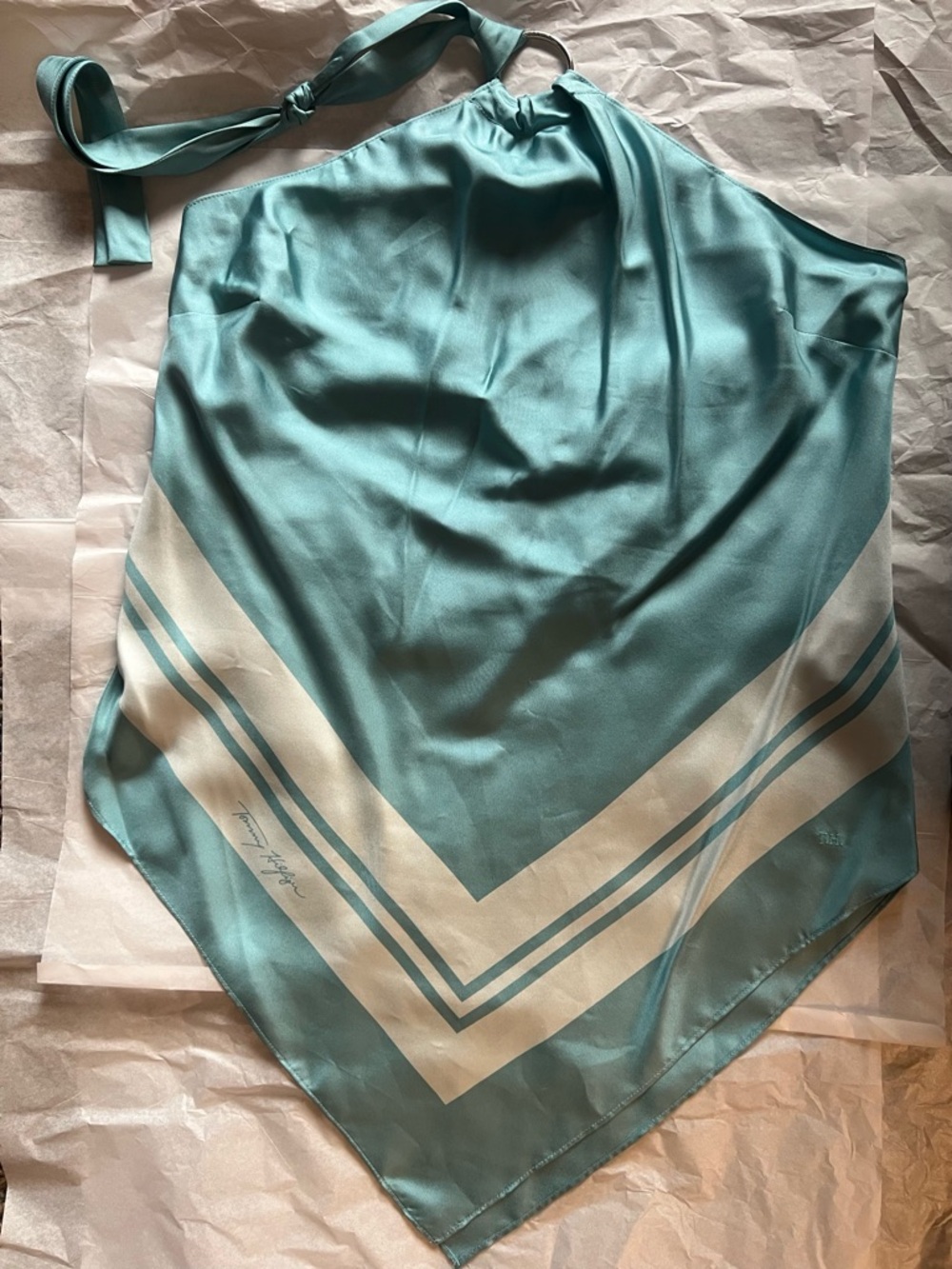 Tommy Hilfiger vintage 100% SILK scarf top with halter ties, NWT!